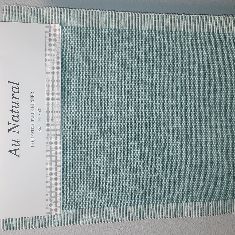 Au Natural Light Aqua 100% Cotton Decorative Table Runner 14x72 Inches NWT